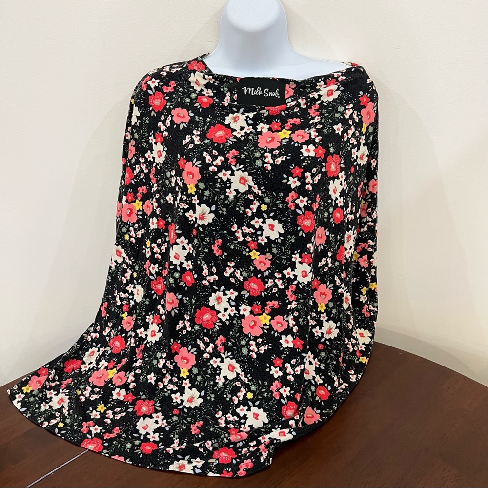 Milk Snob 5 in 1 Car seat or Nursing Cover Black and Red floral peony pattern